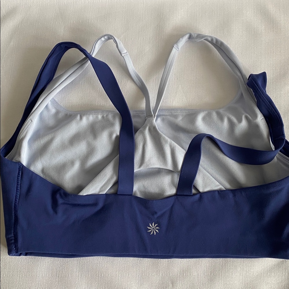 Athleta Navy and Light Gray Reversible Strappy Sports Bra M